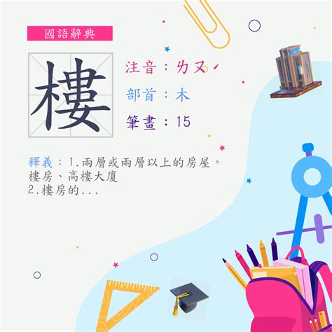 樓字|字:樓 (注音:ㄌㄡˊ,部首:木) 